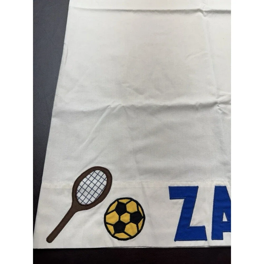 VTG 1980s Personalized Pillowcase Zac Sports Sailboat Embroidered Kids Bedding